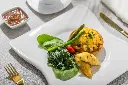 Menú 4. Bisquet con huevo y pechuga de pavo al gratín.
